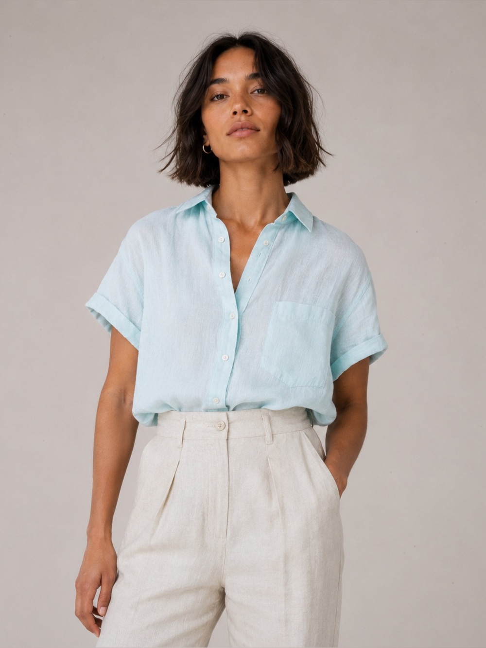 Rochester Women's 3XL Linen Button Up Shirt Beachy Coastal Lagenlook Euro Summer